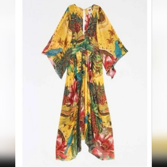NWT Farm Rio Tropical Dreams Caftan Maxi Dress In Cheetah & Floral Print - Picture 16 of 16